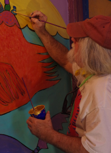 Visionary artist Brian Dowdal at work in the room 4C, winter 2016
